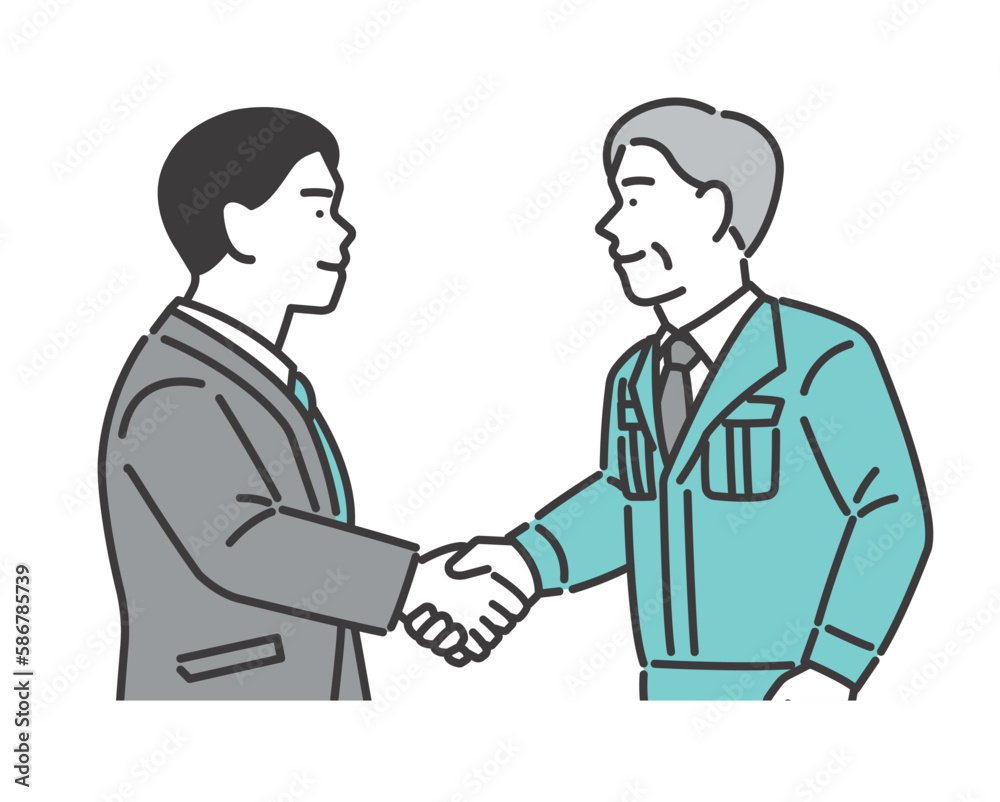 取引先と握手をする若いビジネスパーソンのベクターイラスト素材／経営／契約