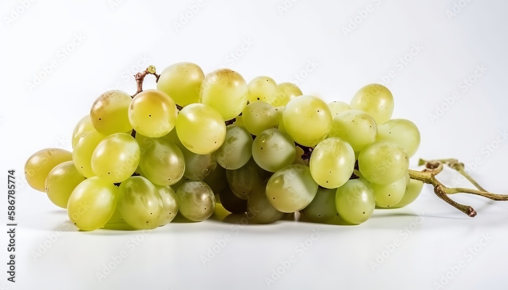 Branch of green grapes isolated on white background. Generative ai Branch of green grapes isolated on white background. Generative ai