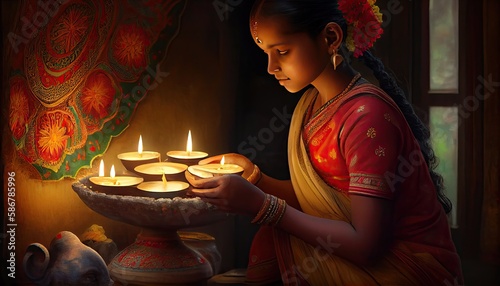 Diwali the triumph of light and kindness Hindu festival of lights celebration Diya oil lamps 24th October photo