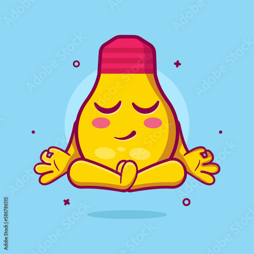 calm bulb lamp character mascot with yoga meditation pose isolated cartoon in flat style design 