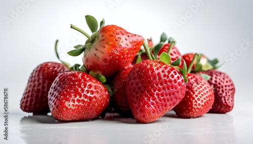 Fresh ripe strawberries on white background. Generative ai