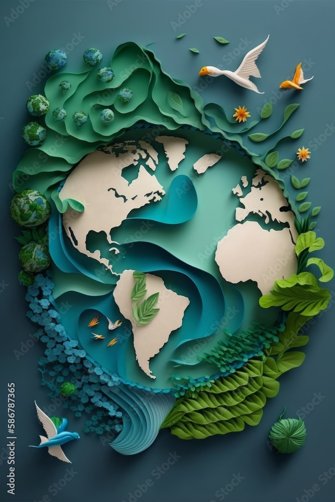 A digital illustration in the style of a paper craft, environmental protection concept. Generative AI. A digital illustration in the style of a paper craft, environmental protection concept. Generative AI.