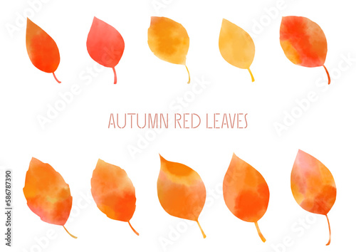 水彩画の紅葉、落ち葉のベクター素材