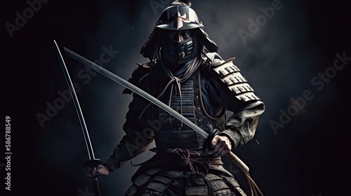  digital illustration of a fearless samurai holding a katana - AI Generated