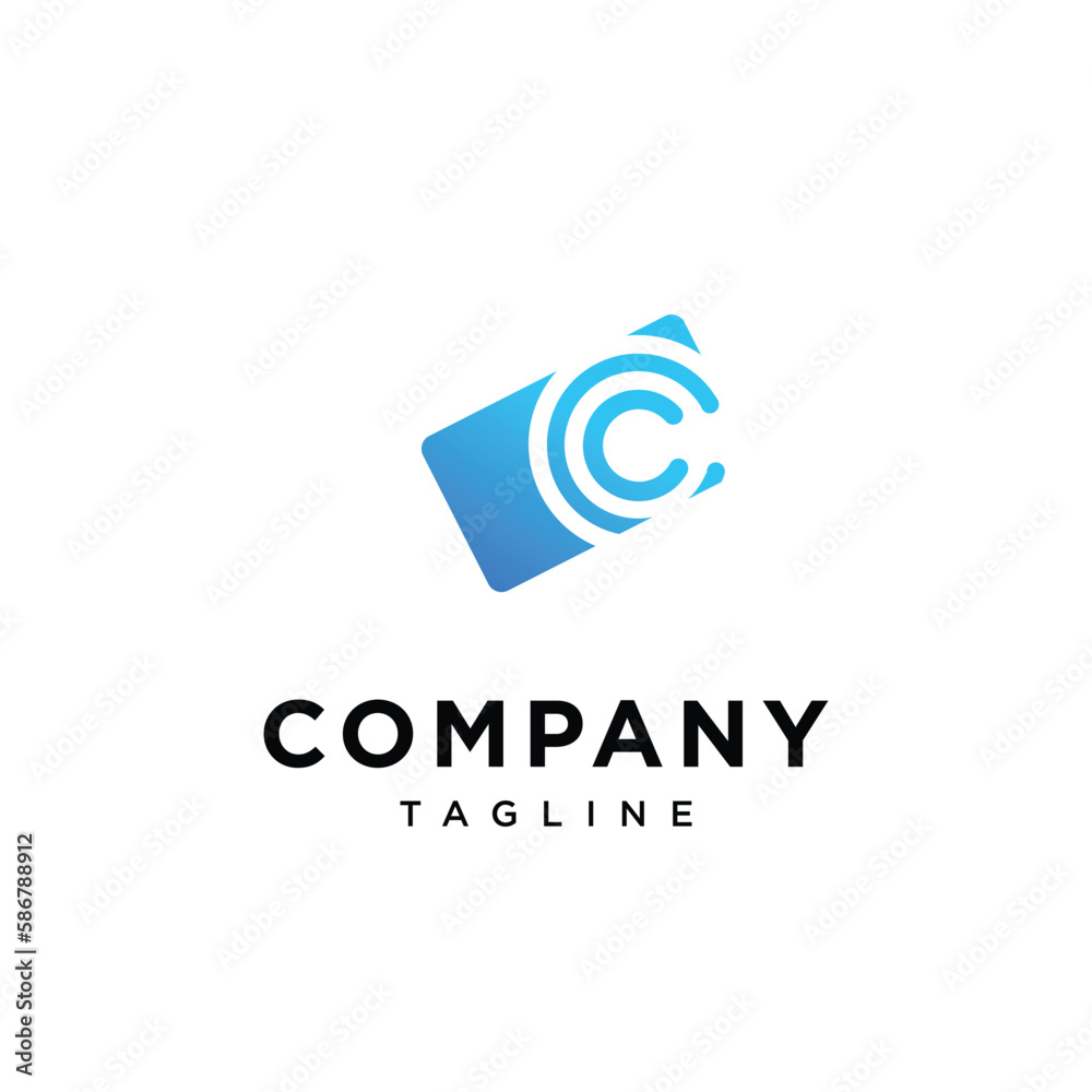  Letter C techno card logo icon template.