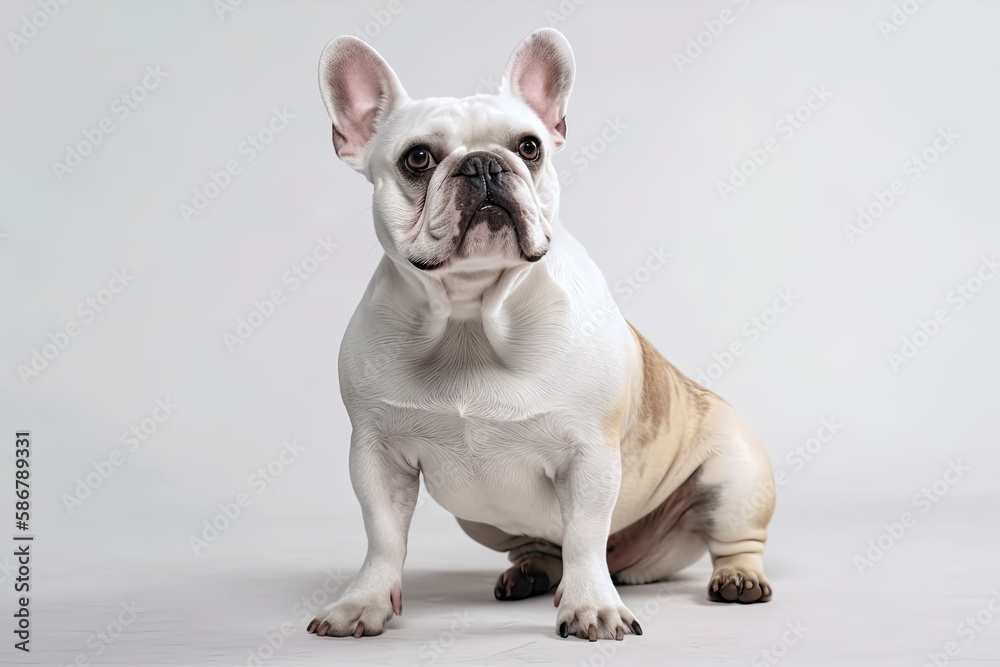 A lovely French Bulldog is seen in full length against a white background. Generative AI A lovely French Bulldog is seen in full length against a white background. Generative AI