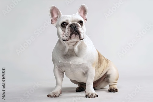 A lovely French Bulldog is seen in full length against a white background. Generative AI