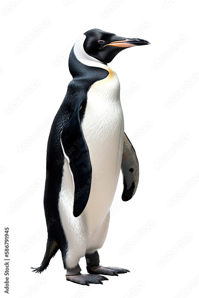 Obraz premium a photographic illustration of a high-class penguin in a tuxedo with a top hat on a transparent background in PNG. T-Shirt Design. Animal Character. Generative AI
