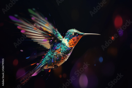 Digital humming bird flying, generative AI © Kien