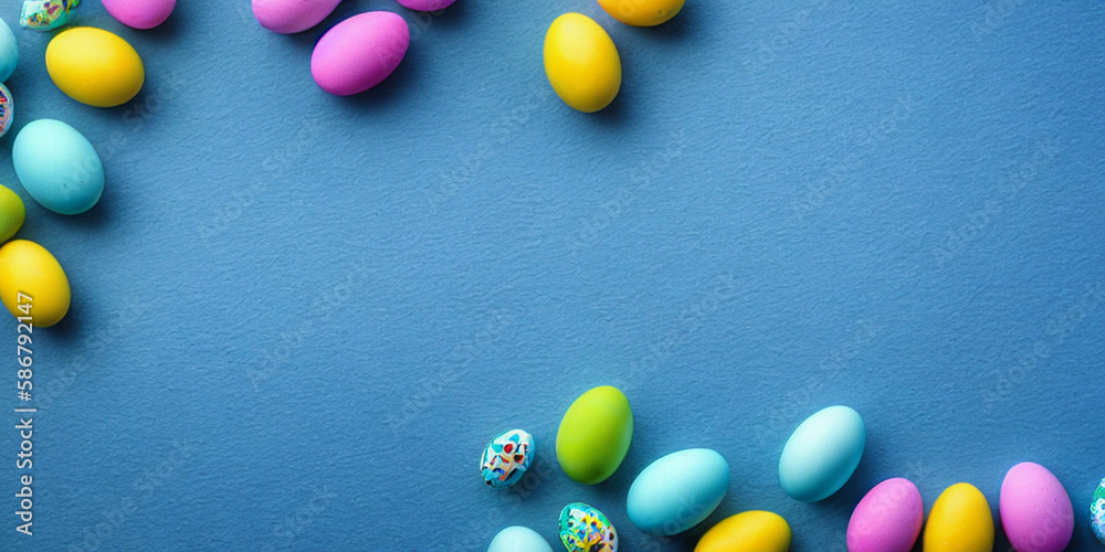 easter eggs with the blue background, copy space easter eggs with the blue background, copy space