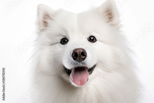 Fluffy Samoyed Dog Portrait, Front View, Isolated on White Background. Generative AI