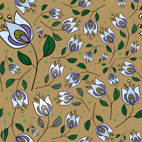 Vector seamless pattern with beautiful flowers.