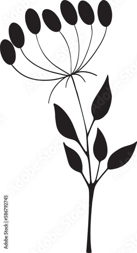 The ornamental plant is black in color. Vector file for designs.