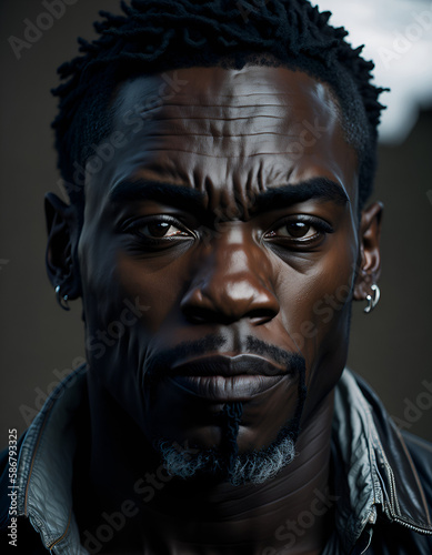 Close-up portrait of a 35 year old black man. Generative AI