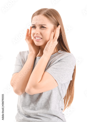 Irritated young woman suffe...