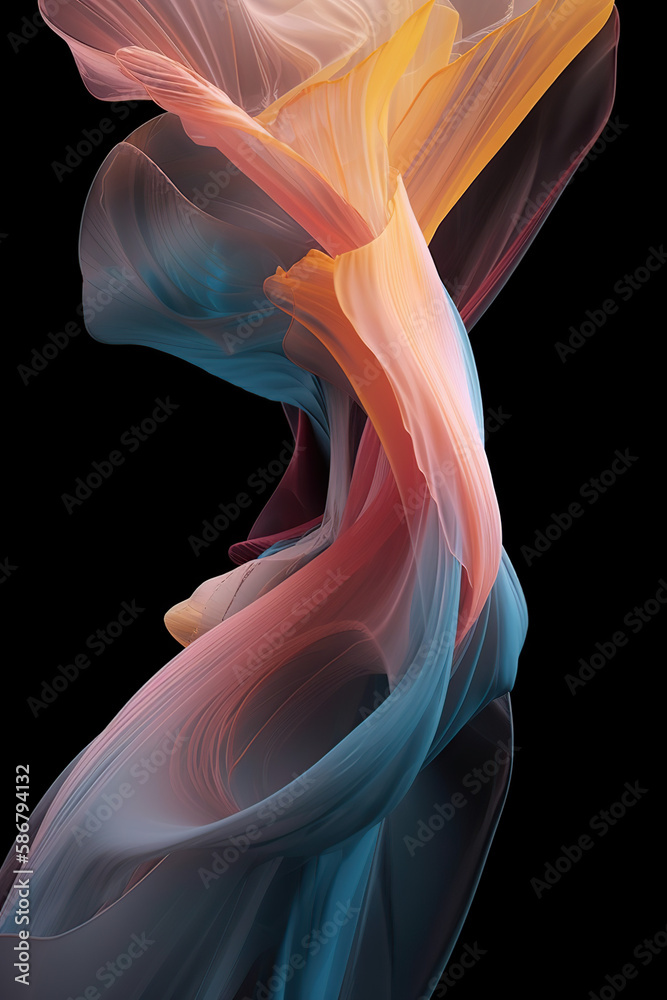 Abstract background with folded textile colorful, blue cloth macro, wavy fashion wallpaper generative AI tool