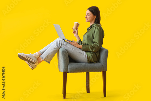 Beautiful woman with cup of...