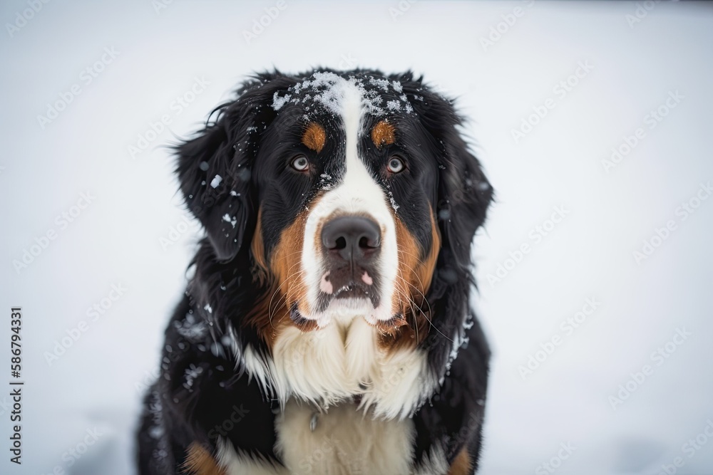 An image of a Bernese mountain dog facing the camera. Generative AI