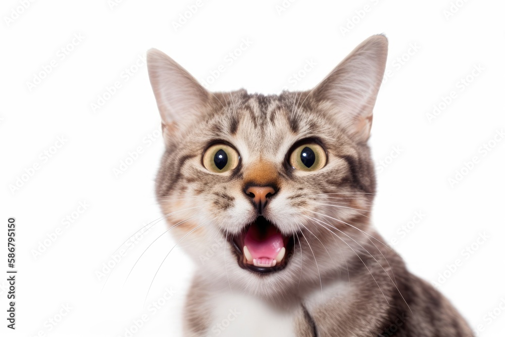 Isolated on a white background, a cat with a comical expression and its tongue out. Generative AI Isolated on a white background, a cat with a comical expression and its tongue out. Generative AI