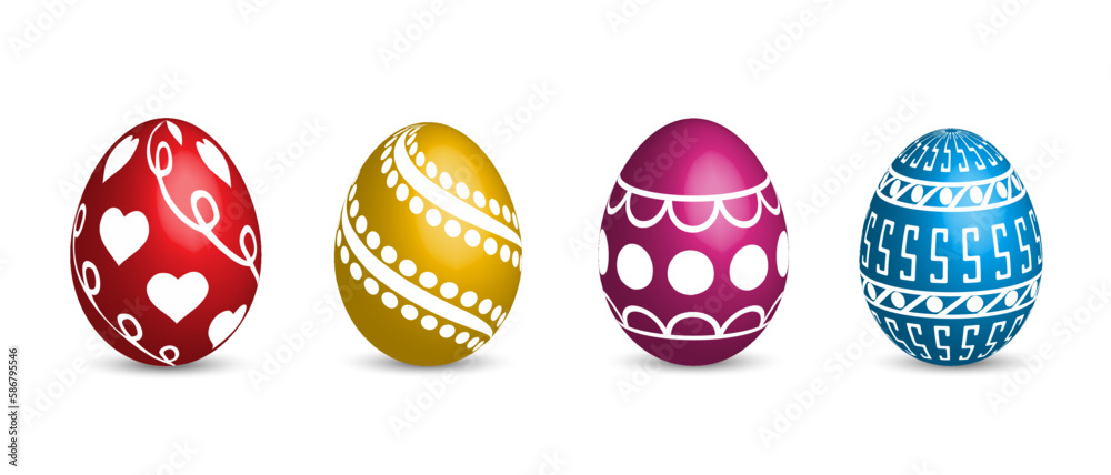 Fototapeta premium Colorful easter eggs on white background. Vector illustration.