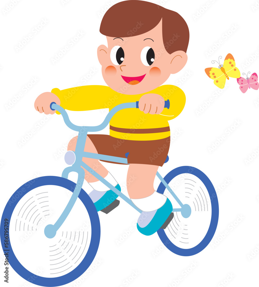 自転車に乗る男の子と蝶
