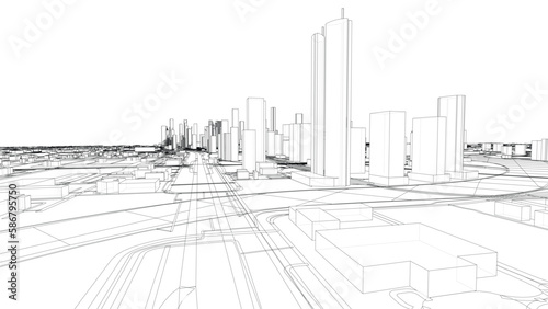 Outline city concept vector. Wire-frame style