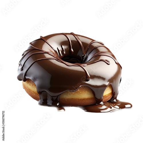  an isolated chocolate frosted donut, 3D rendered, food-themed photorealistic illustration on a transparent background in PNG. Generative AI photo
