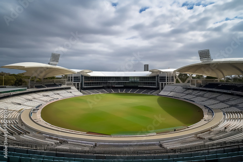 Beautiful aerial view of modern cricket stadium. Generative AI