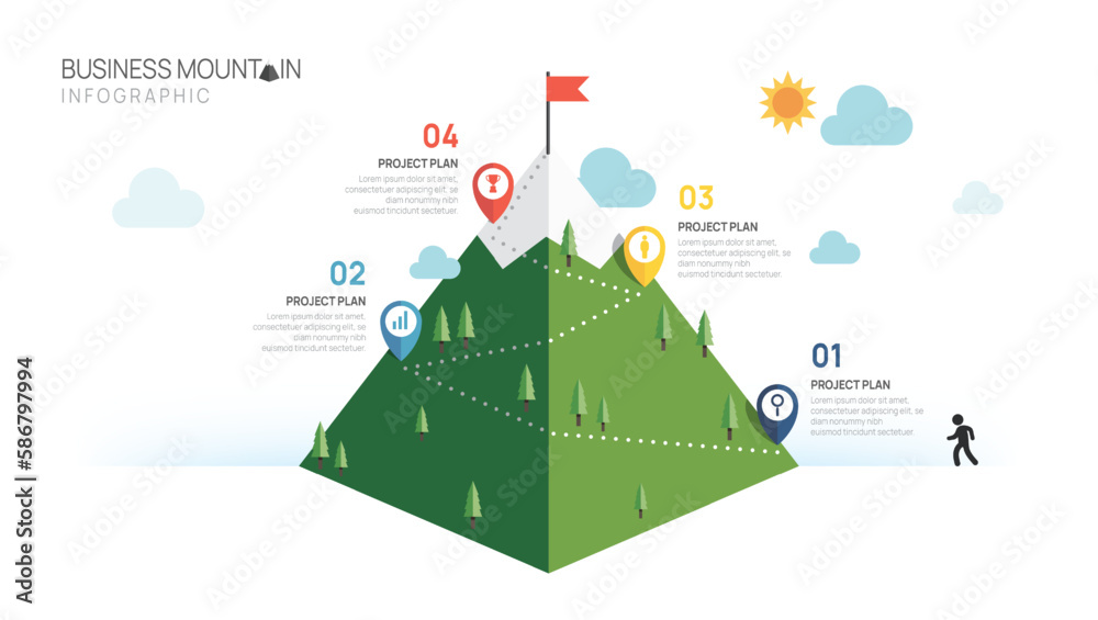 Infographic Business growth design template. Business Mountain concept with 4 steps