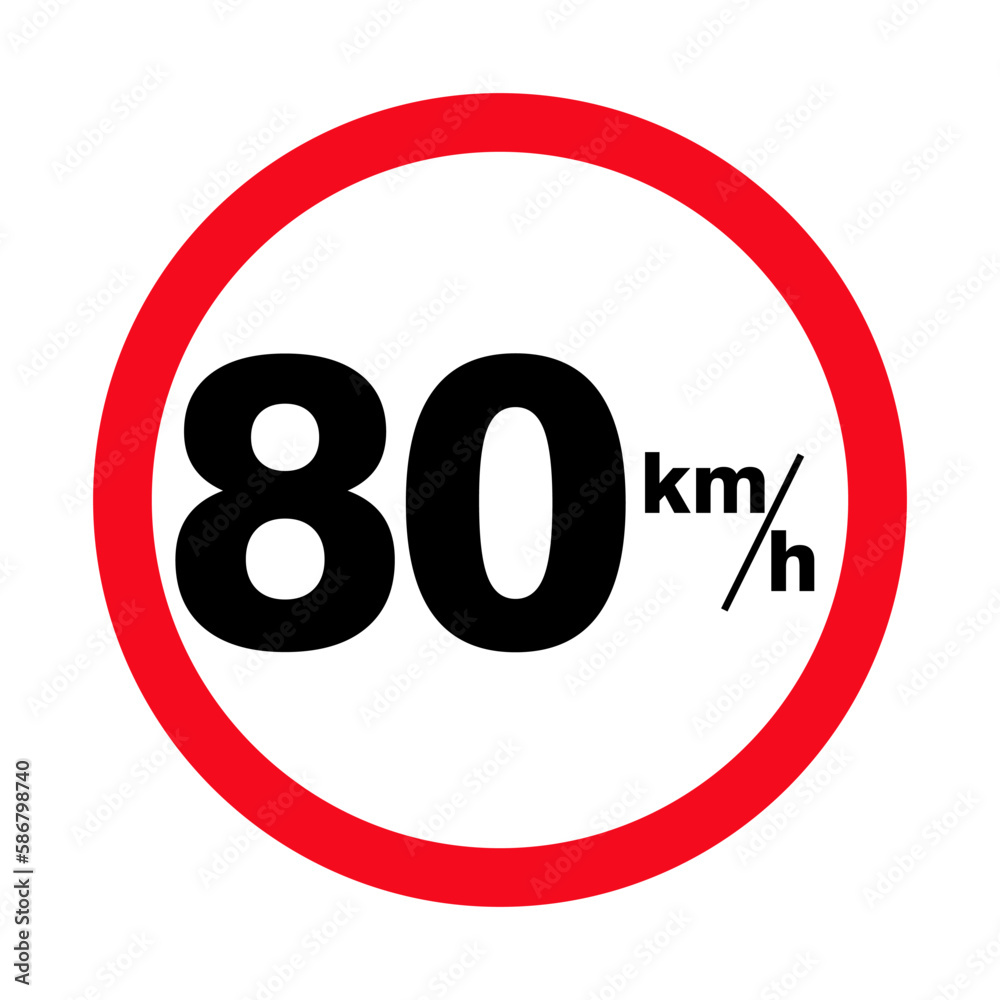 Isolated Road Maximum Speed limit sign 80 km per h sign icon on white background vector illustration Isolated Road Maximum Speed limit sign 80 km per h sign icon on white background vector illustration