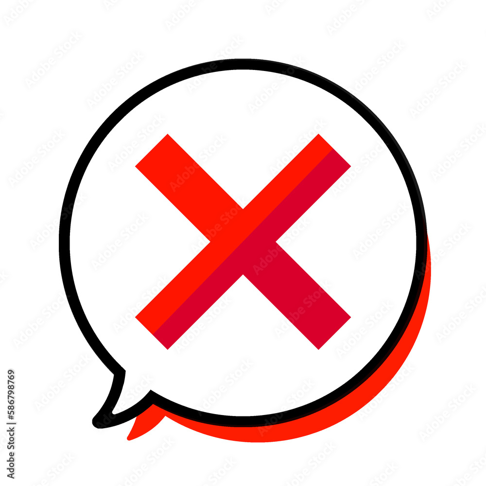 Fototapeta premium バイカラーな赤いバツとまんまるふきだしと赤の影