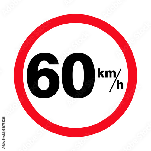 Isolated Road Maximum Speed limit sign 60 km per h sign icon on white background vector illustration