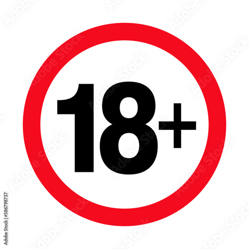 Under 18 sign warning symbol. Over 18 only censored. Eighteen age older forbidden adult content.