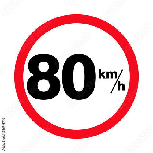 Isolated Road Maximum Speed limit sign 80 km per h sign icon on white background vector illustration