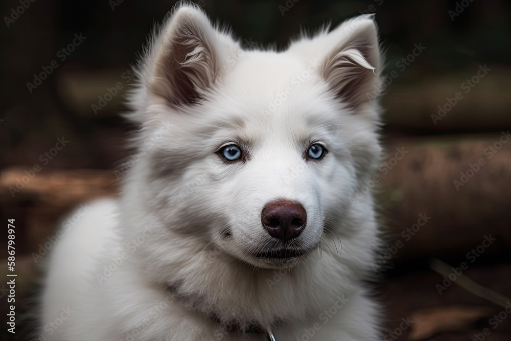 White Husky puppy Samoyed. Dogs with a fluffy coat that are friendly. Generative AI