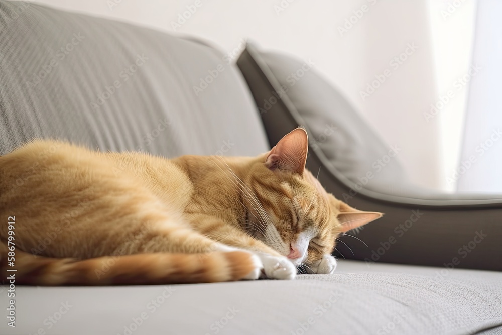 Simeon, the household cat, is sound asleep on the sofa. Generative AI