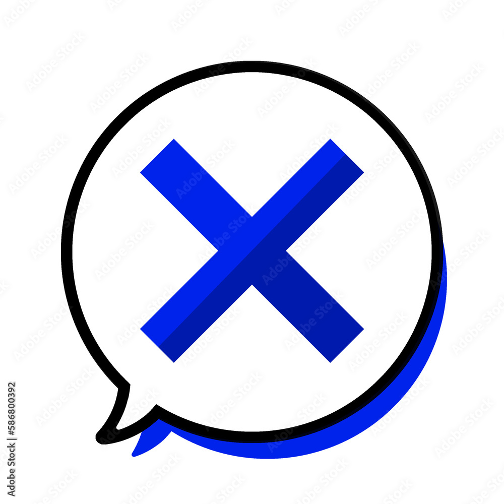 Obraz premium バイカラーな青いバツとまんまるふきだしと青の影