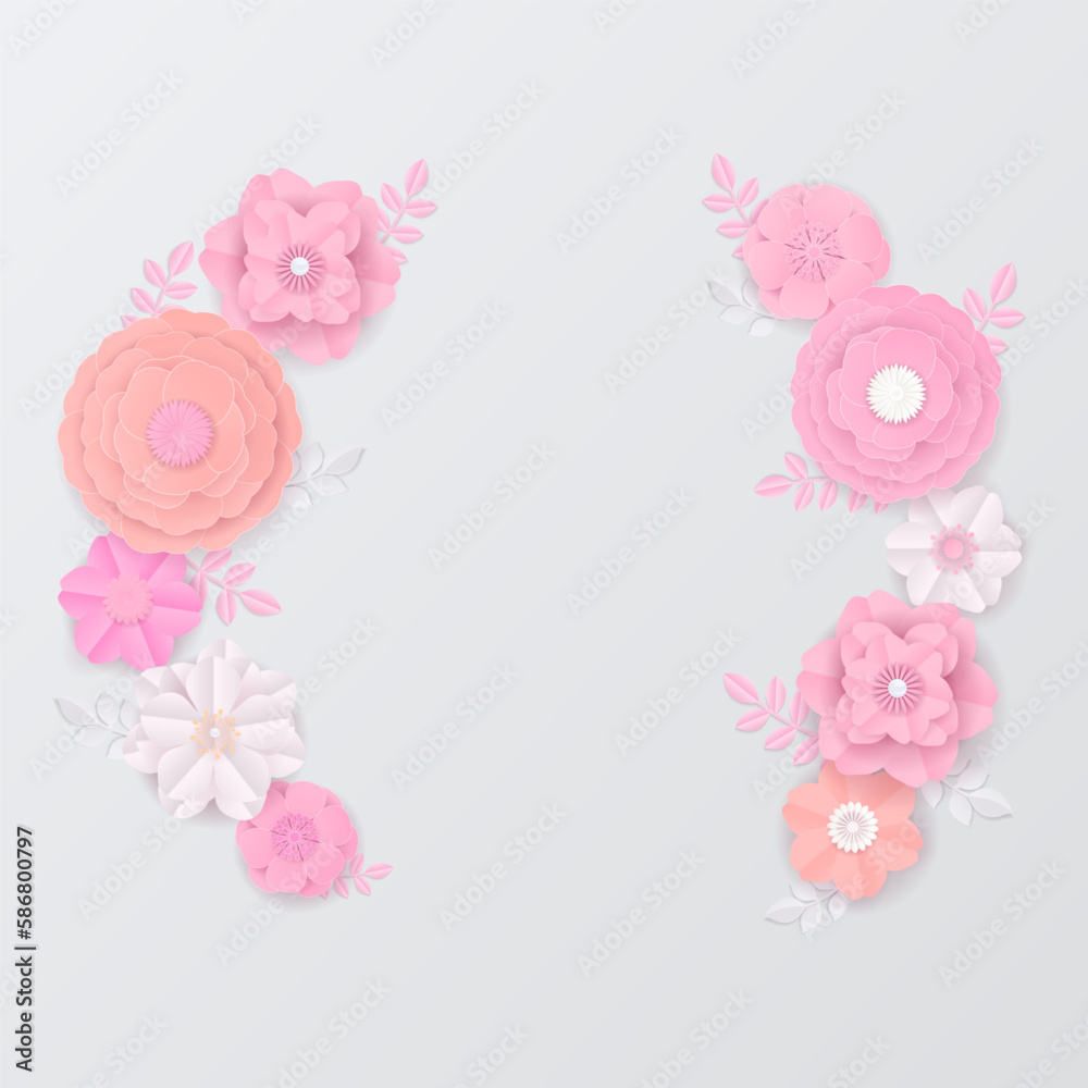 Pastel paper flowers wreath on white background Pastel paper flowers wreath on white background