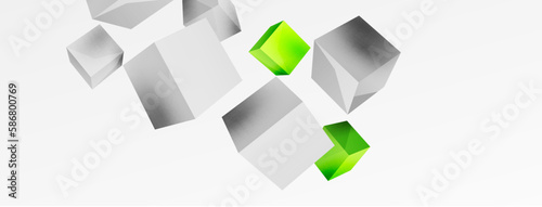 3d vector abstract background. Flying cubes composition. Trendy techno business template for wallpaper, banner, background or landing