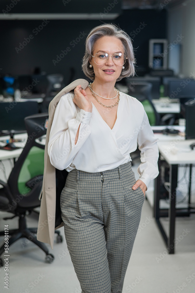 Portrait of an attractive mature caucasian woman in the office. Portrait of an attractive mature caucasian woman in the office.