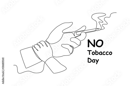 Continuous one-line drawing of a son's hand stops his father from smoking. No tobacco day concept single line draws design graphic vector illustration