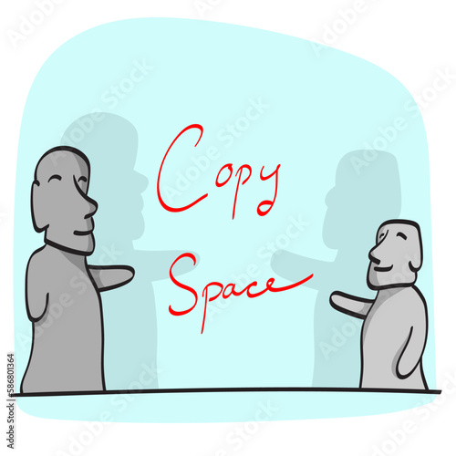 moai pointing on blue copy space illustration vector hand drawn isolated on white background line art.