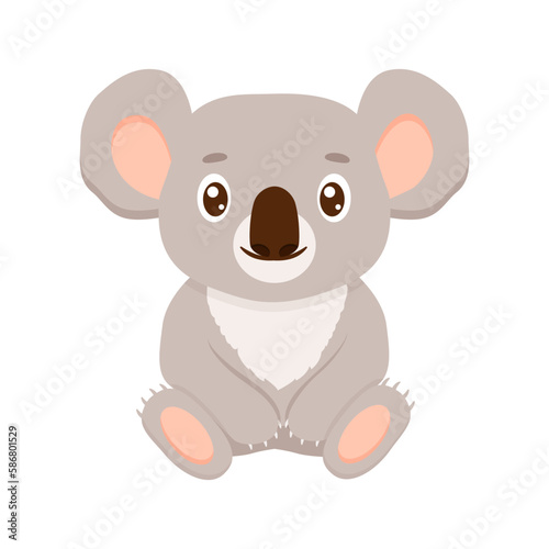 Cute koala in cartoon style. Vector baby animal isolated on white.
