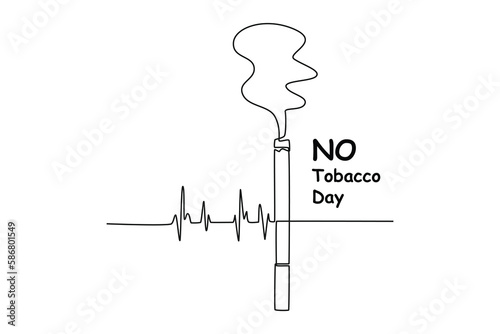Continuous one-line drawing quit smoking maintain health. No tobacco day concept single line draws design graphic vector illustration