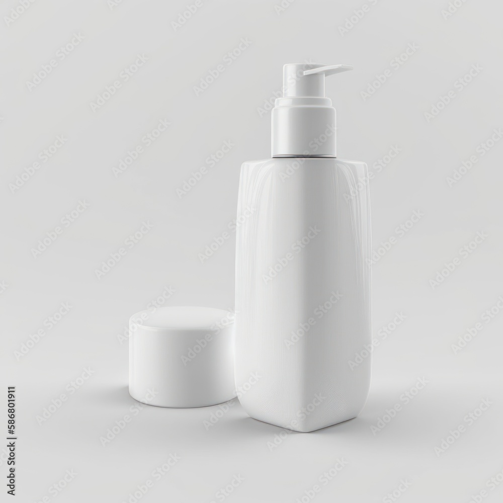 white soap bottle dispenser template isolated , white background, 3d bottle mockup with shadows, cosmetics spray pump container, generative ai