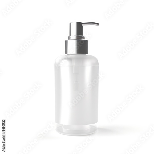white soap bottle dispenser template isolated , white background, 3d bottle mockup with shadows, cosmetics spray pump container, generative ai