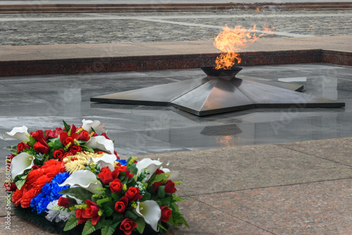Eternal Flame in Poklonnaya Hill, Victory Park, Museum of the Great Patriotic War in Moscow. Russia