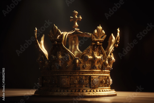 low key image of beautiful queen/king crown. Medieval period concept. Selective focus. Generative AI