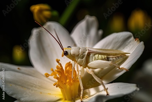 a flower with an insect on it in a natural setting. Pennata Empusa. Generative AI © AkuAku