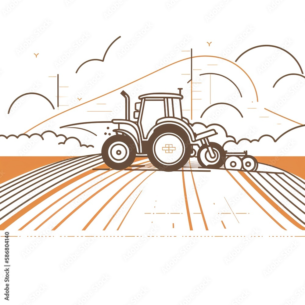 A simple graphic for a tractor in a tilled field. Generative AI.